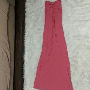 Tea n Rose Pink lace up maxi dress